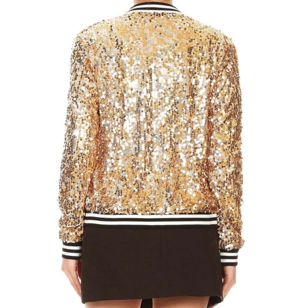 Gold Sequin Bomber Style Jacket | Sporty meets Glam! (XL) - Picture 15 of 16